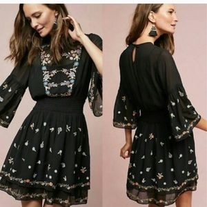 Anthropologie Maeve embroidery black dress